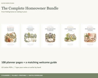 Complete Homeowner Planner Bundle, 5 Fillable PDF Planners, Moving, Home Buying, Maintenance and Renovation