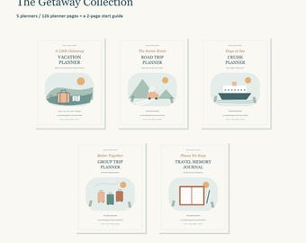 Getaway Collection Travel Planner Bundle, 5 Fillable PDF Books (Digital Download)