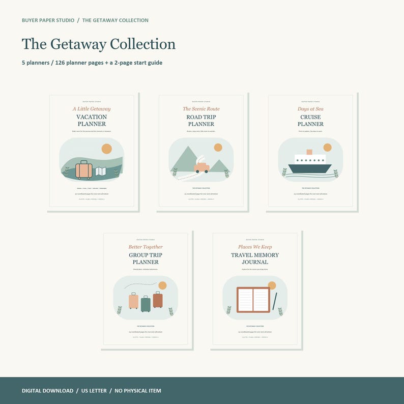 Pacchetto di agende di viaggio Getaway Collection, 5 libri PDF compilabili (download digitale) immagine 1