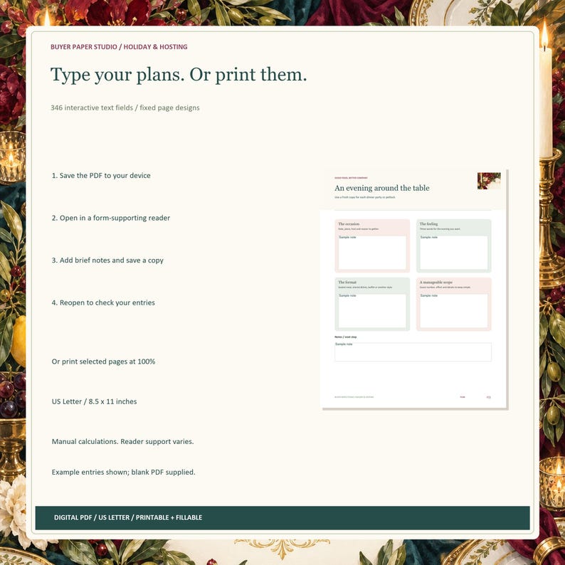 Dinner Party and Potluck Planner, 24-Page Fillable Printable PDF image 4
