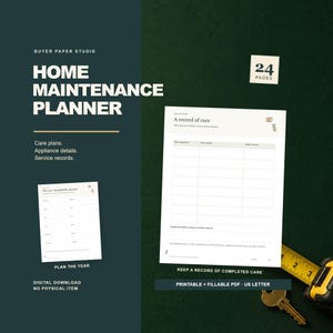 Home Maintenance Planner & Service Log | 24-Page Printable, Fillable PDF | US Letter