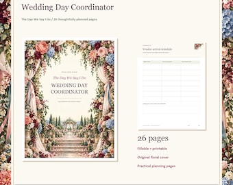 Wedding Day Coordinator, 26-Page Fillable PDF, Floral Printable Wedding Organizer