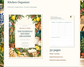 Kitchen Organizer, 32-Page Fillable Printable PDF for Pantry, Fridge and Freezer Inventory