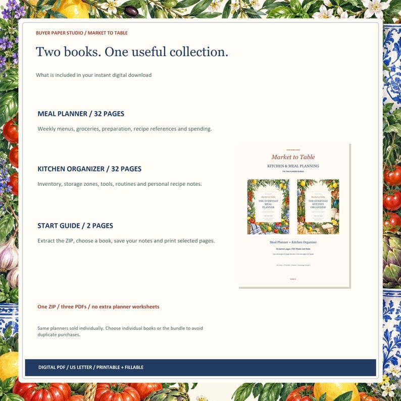 Meal Planning and Kitchen Organizer Bundle, 2 Fillable PDFs, 64 Planner Pages image 4