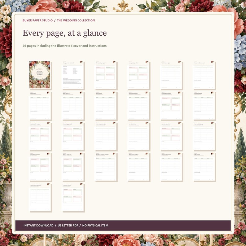 Wedding Guest and Reception Planner, 26-Page Fillable PDF, Floral Printable Wedding Organizer image 5