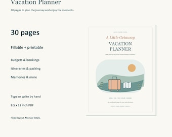 Vacation Planner, 30-Page Fillable PDF, Travel Itinerary, Packing Checklist & Trip Budget, A Little Getaway