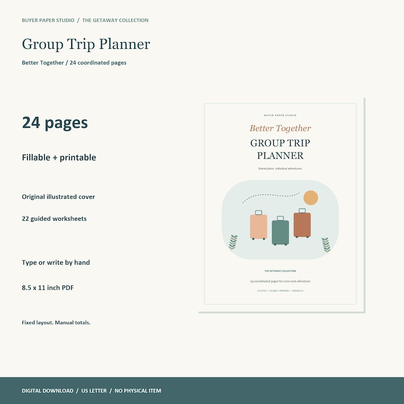 Group Trip Planner, 24-Page Fillable PDF, Better Together, Printable Travel Organizer image 1