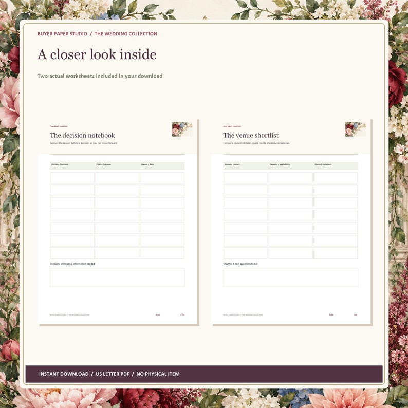 Wedding Planning Binder, 36-Page Fillable PDF, Floral Printable Wedding Organizer image 2