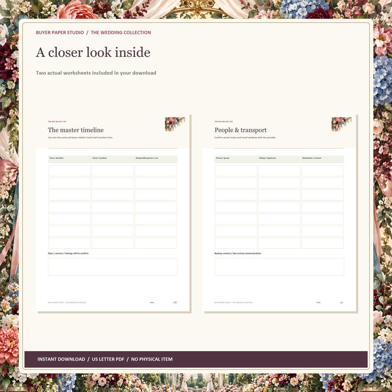 Wedding Day Coordinator, 26-Page Fillable PDF, Floral Printable Wedding Organizer image 2