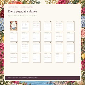 Honeymoon Planner, 24-Page Fillable PDF, Floral Printable Wedding Organizer image 5
