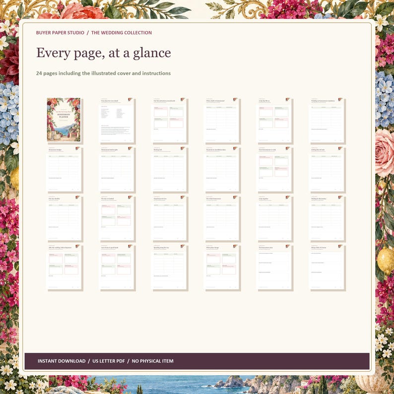 Honeymoon Planner, 24-Page Fillable PDF, Floral Printable Wedding Organizer image 5