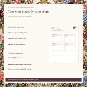 Wedding Day Coordinator, 26-Page Fillable PDF, Floral Printable Wedding Organizer image 4