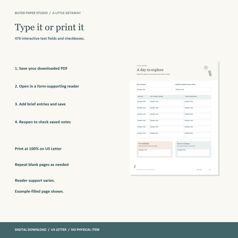 Vacation Planner, 30-Page Fillable PDF, Travel Itinerary, Packing Checklist & Trip Budget, A Little Getaway image 5