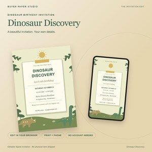 Dinosaur Discovery Birthday Invitation, Editable Browser Template, 5x7 Print and Phone Design image 1