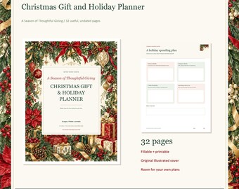 Christmas Gift and Holiday Planner, 32-Page Fillable Printable PDF