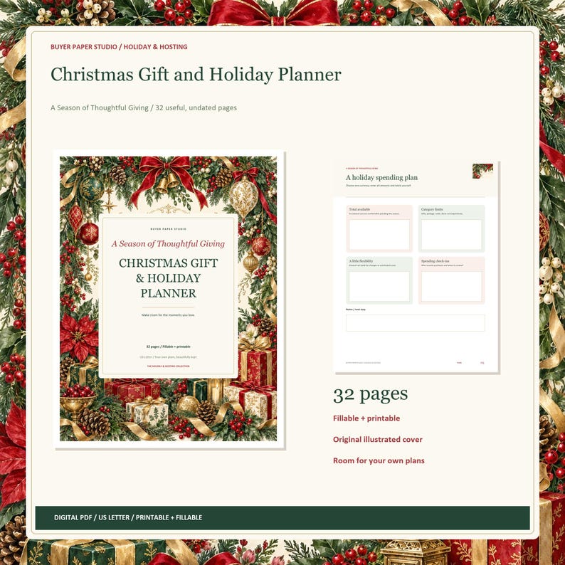 Christmas Gift and Holiday Planner, 32-Page Fillable Printable PDF image 1