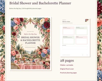 Bridal Shower and Bachelorette Planner, 28-Page Fillable PDF, Floral Printable Wedding Organizer