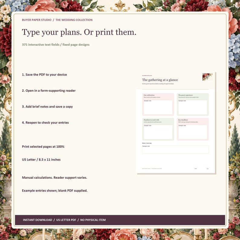 Wedding Guest and Reception Planner, 26-Page Fillable PDF, Floral Printable Wedding Organizer image 4