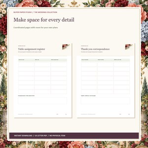Wedding Guest and Reception Planner, 26-Page Fillable PDF, Floral Printable Wedding Organizer image 3