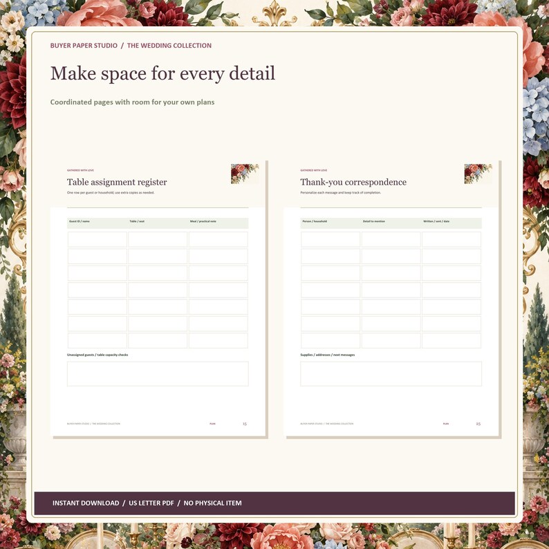 Wedding Guest and Reception Planner, 26-Page Fillable PDF, Floral Printable Wedding Organizer image 3