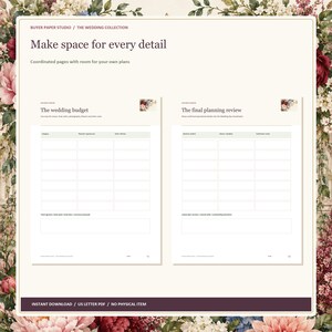 Wedding Planning Binder, 36-Page Fillable PDF, Floral Printable Wedding Organizer image 3