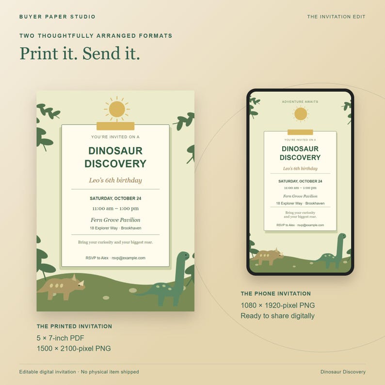 Dinosaur Discovery Birthday Invitation, Editable Browser Template, 5x7 Print and Phone Design image 3