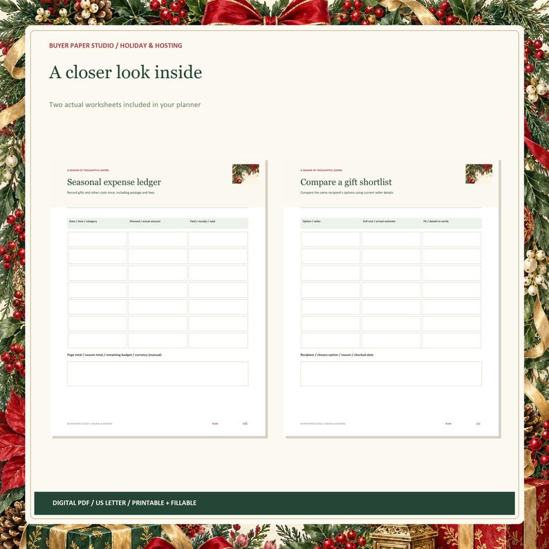 Christmas Gift and Holiday Planner, 32-Page Fillable Printable PDF image 2