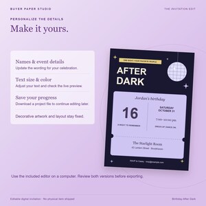 Birthday After Dark Disco Invitation, Editable Browser Template, 5x7 Print and Phone Design image 4