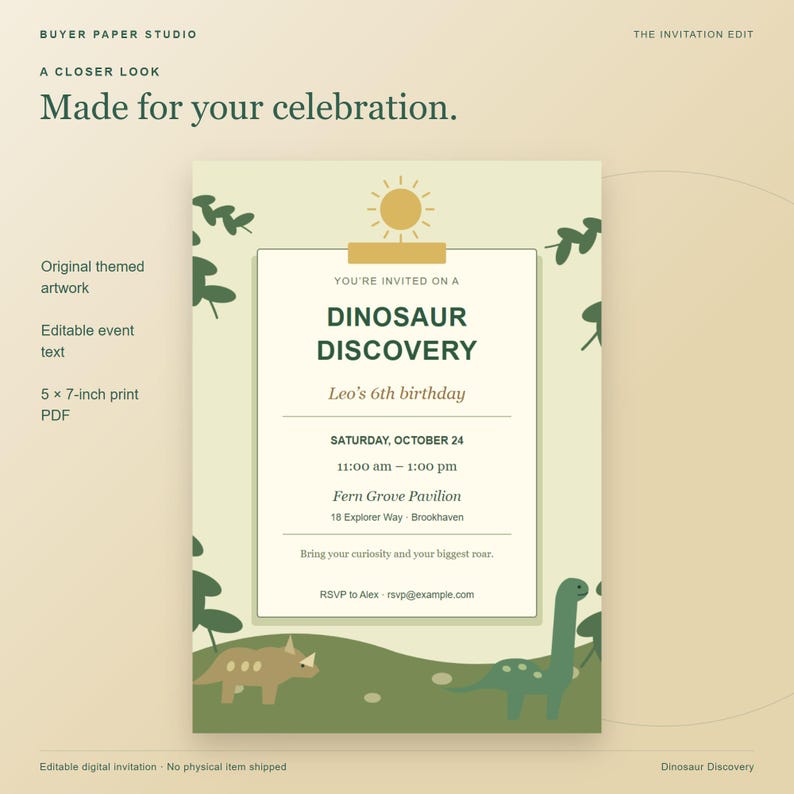 Dinosaur Discovery Birthday Invitation, Editable Browser Template, 5x7 Print and Phone Design image 2