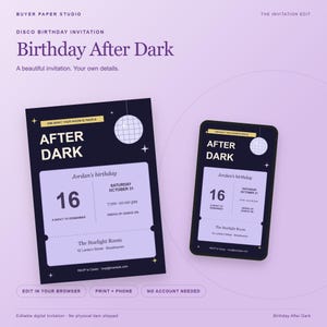 Birthday After Dark Disco Invitation, Editable Browser Template, 5x7 Print and Phone Design image 1