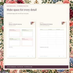 Bridal Shower and Bachelorette Planner, 28-Page Fillable PDF, Floral Printable Wedding Organizer image 3