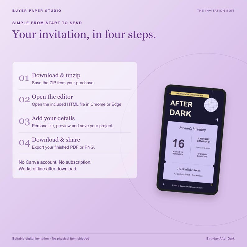 Birthday After Dark Disco Invitation, Editable Browser Template, 5x7 Print and Phone Design image 5