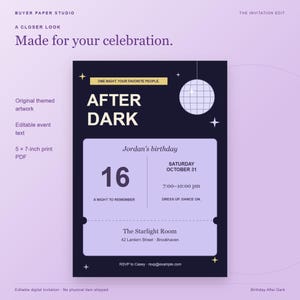 Birthday After Dark Disco Invitation, Editable Browser Template, 5x7 Print and Phone Design image 2