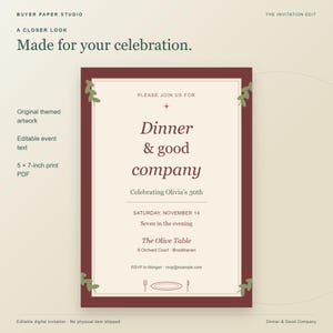 Dinner and Good Company Birthday Invitation, Editable Browser Template, Print and Phone Design image 2