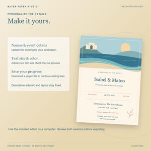 Invitación de boda con temática costera, plantilla editable para navegador, diseño para impresión y móvil de 5x7 pulgadas. imagen 4