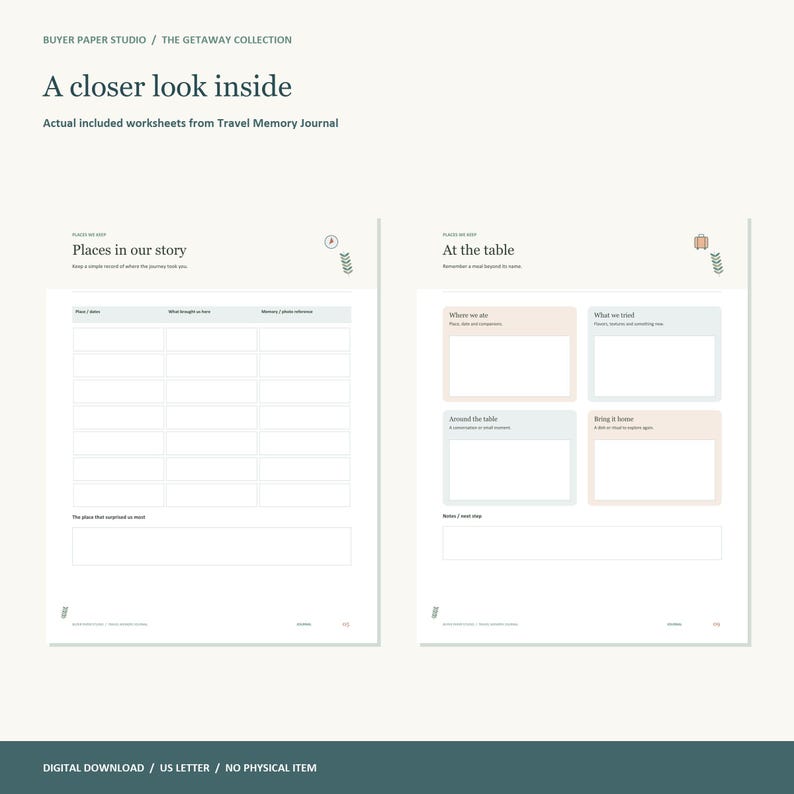Travel Memory Journal, 24-Page Fillable PDF, Places We Keep (Digital Download) image 2