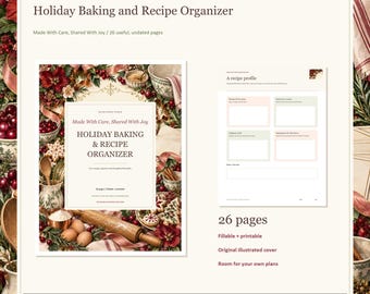 Holiday Baking and Recipe Organizer, 26-Page Fillable Printable PDF