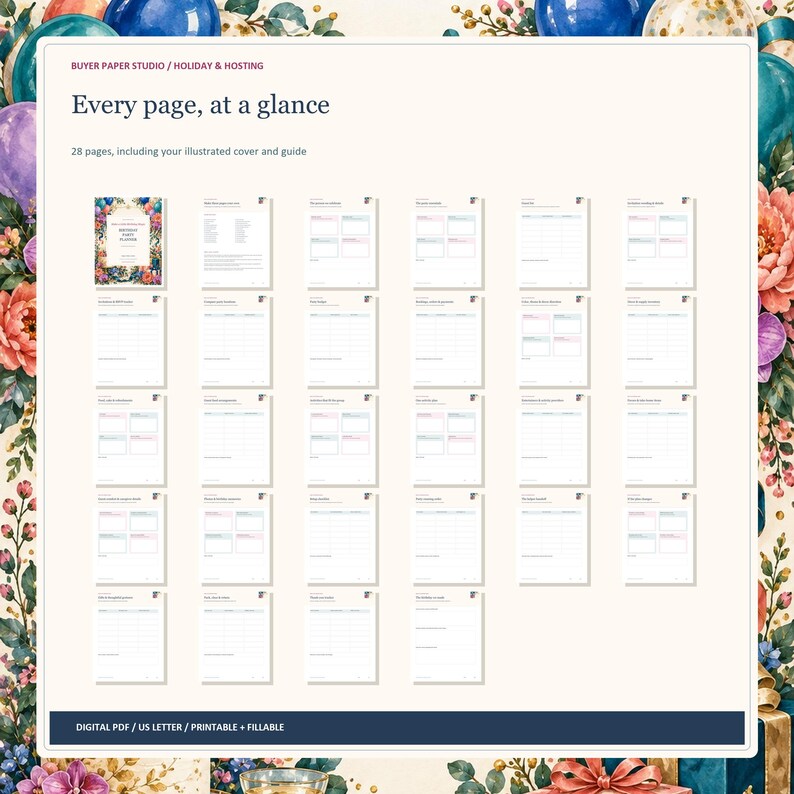 Birthday Party Planner, 28-Page Fillable Printable PDF with Colorful Illustrated Cover image 5