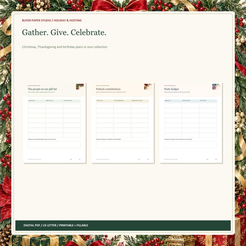 Holiday and Hosting Planner Bundle, 5 Fillable PDFs, 136 Pages for Celebrations image 2