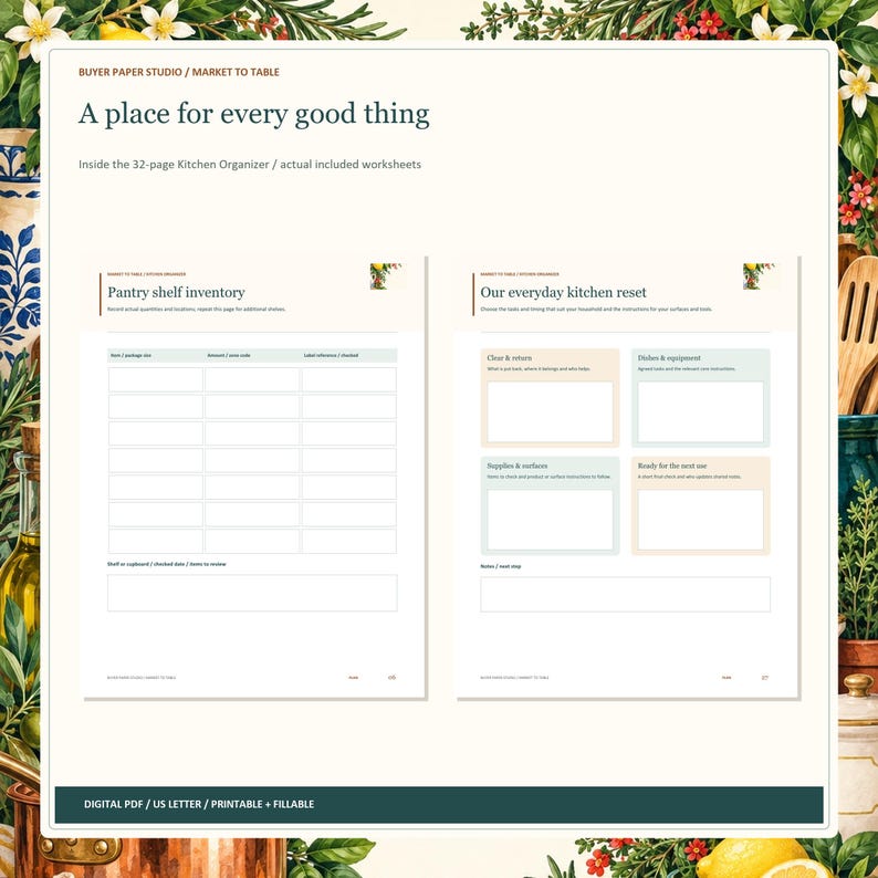 Meal Planning and Kitchen Organizer Bundle, 2 Fillable PDFs, 64 Planner Pages image 3