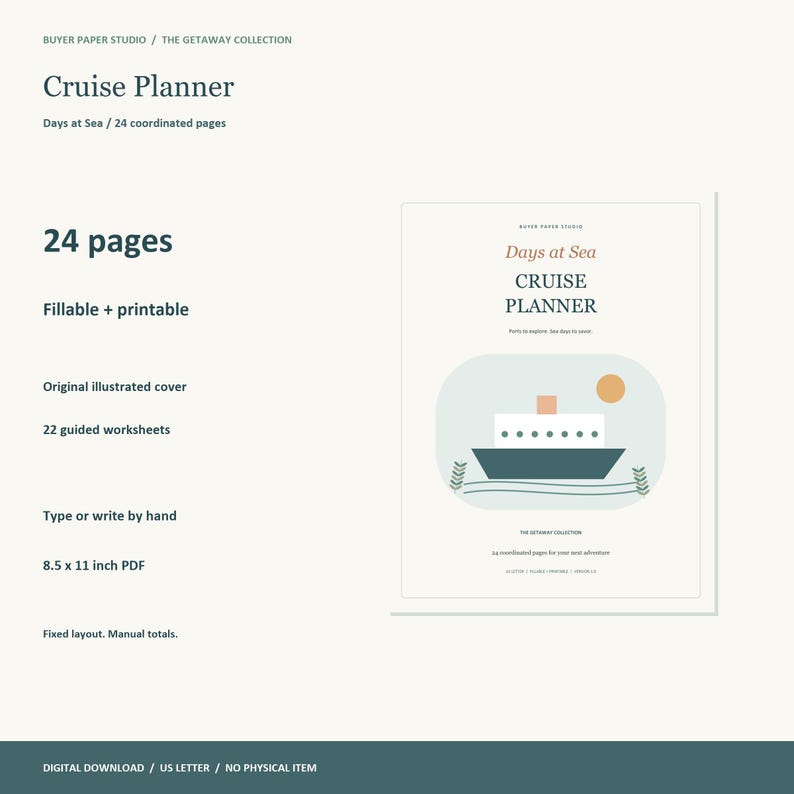 Cruise Planner, 24-Page Fillable PDF, Days at Sea, Printable Travel Organizer image 1