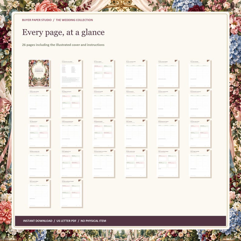 Wedding Day Coordinator, 26-Page Fillable PDF, Floral Printable Wedding Organizer image 5