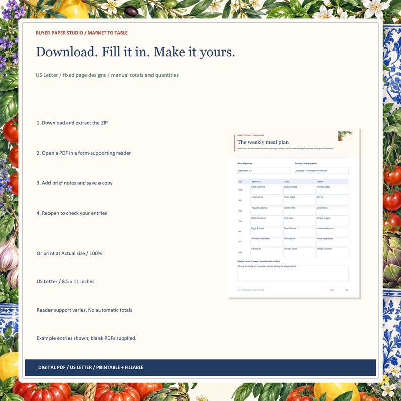 Meal Planning and Kitchen Organizer Bundle, 2 Fillable PDFs, 64 Planner Pages image 5
