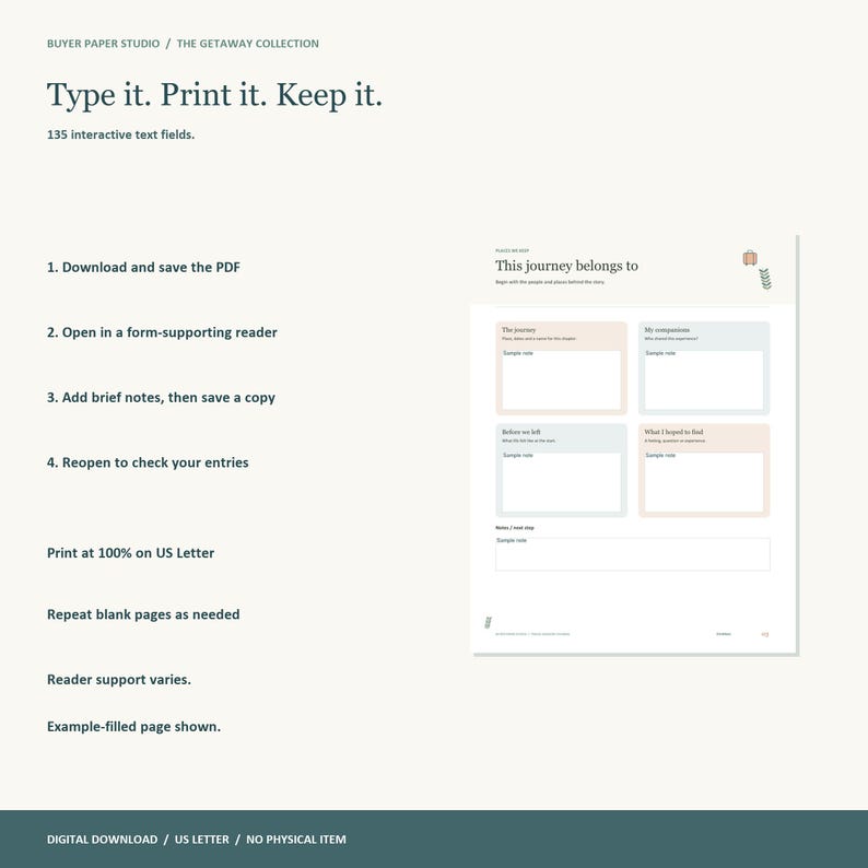 Travel Memory Journal, 24-Page Fillable PDF, Places We Keep (Digital Download) image 4