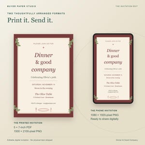 Dinner and Good Company Birthday Invitation, Editable Browser Template, Print and Phone Design image 3