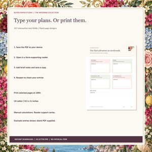 Honeymoon Planner, 24-Page Fillable PDF, Floral Printable Wedding Organizer image 4