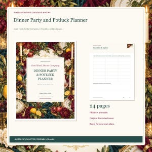 Dinner Party and Potluck Planner, 24-Page Fillable Printable PDF image 1