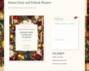 Dinner Party and Potluck Planner, 24-Page Fillable Printable PDF