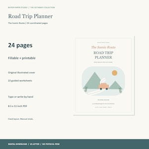 Road Trip Planner, 24-Page Fillable PDF, The Scenic Route, Printable Travel Organizer image 1