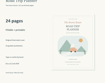 Road Trip Planner, 24-Page Fillable PDF, The Scenic Route, Printable Travel Organizer